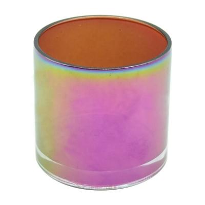 China Classic Haodexin 14oz 15oz 16oz Customized Red Shade Vintage Iridescent Candle Jars Glass Colored Candle Containers Holders Two Wicks for sale