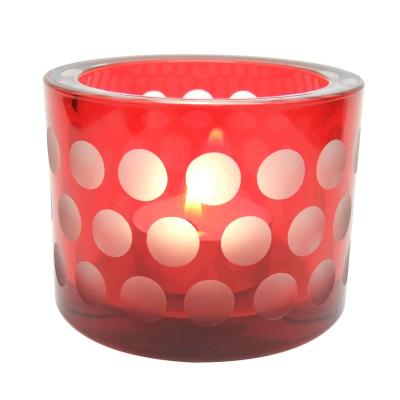 China Red Color Modern Elegant Decorative Glass Tea Light Candle Holders Hand Cut Dots 3.5oz Haodexin Small Votive Candles for sale