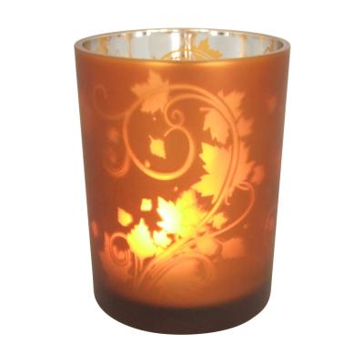 China Holiday Supplies 9oz Decorative Laser Cut Orange Frosted Glass Candle Holders and Unique Candle Jars for Candle Making Haodexin for sale