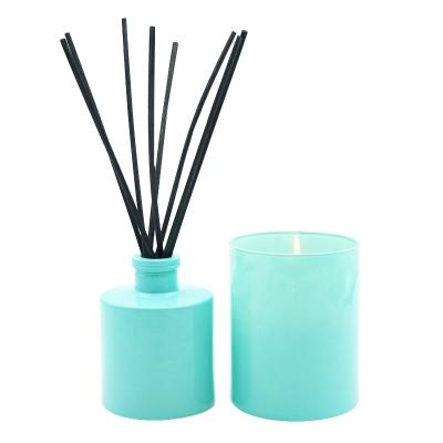 China Eco-Friendly Unique Luxury Custom Turquoise Light Green Blue Tubular Diffuser Bottles Luxury Gel Candle Glass Bottle Jar Set Empty HAODEXIN for sale