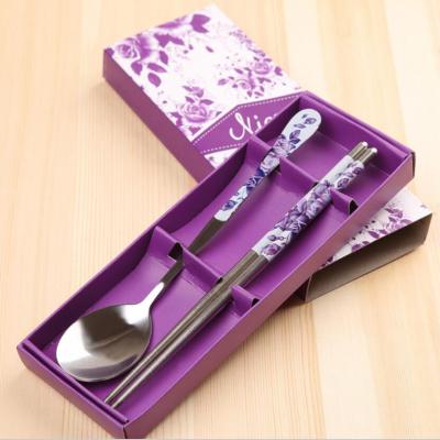 China Most Popular Viable In Asia Creative Portable Tableware Chopsticks Spoon Wedding Gift Set for sale