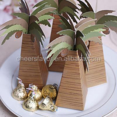 China 400pcs/lot Wedding Favor Box Palm Tree Favor Box Baby Show Souvenirs Candy Paper Packaging for sale