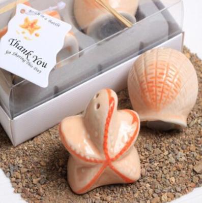 China Favors and Salt and Pepper Wedding Ceramic Starfish Seashell Shakers +10sets/lot for sale