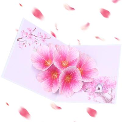 China China Free Shipping 5pcs/lot Peach Blossom Greeting Cards Birthday Wedding Invitation 3D Handmade Pop Up Card for sale