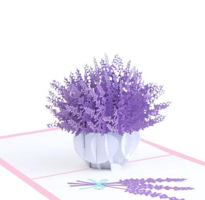 China Free Shipping Europe 5pcs/lot 3D Lavender Vase Paper Greeting Card Postcard Handmade Purple Kids Birthday Party Gifts for sale