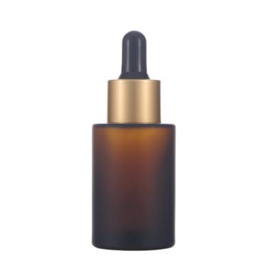 China Matte Personal Care 50ml 1oz Essential Oil Dropper Serum Glass Tincture Thick Bottom Amber Pipette Bottle Matte Face Care With Aluminum Cap for sale