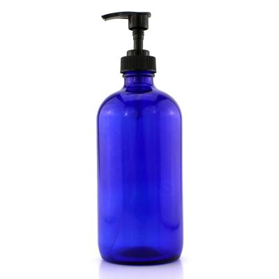 China Household Products Raw Material Boston Blue 500ml Hand Wash Exfoliating Glass Bottle Shampoo Bath Gel Body Cream Hair Jar With Plastic Black Pump for sale