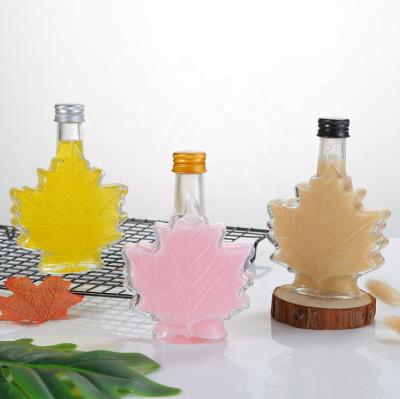 China Unique Shape 50ml 100ml 250ml Beverage Maple Syrup Liquor Glass Bottle Spirits Vodka Whiskey Cocktail With Metal Plastic Cap for sale