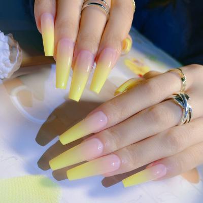 China New Arrival Plastic Gel Nails Solid Color Gradient Color Ballerina Coffin Extra Long Press On False Nails Artificial Nails for sale