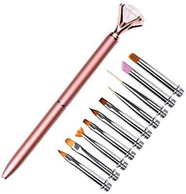 China 10Pcs Nail Art Pen Brush Set Replace Head Metal Diamond for sale