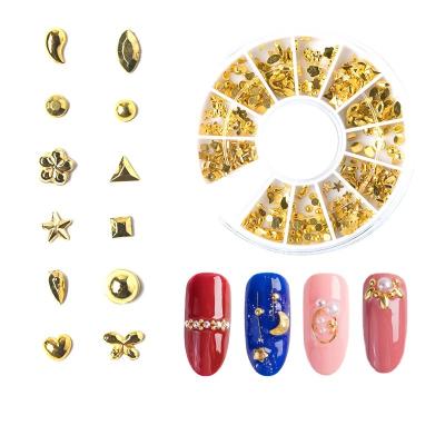 China Metal Newcomer Gold Charms Metal Jewelry 36 Grids Star Square Rivet Etc. moon heart triangle studs nails decor for sale