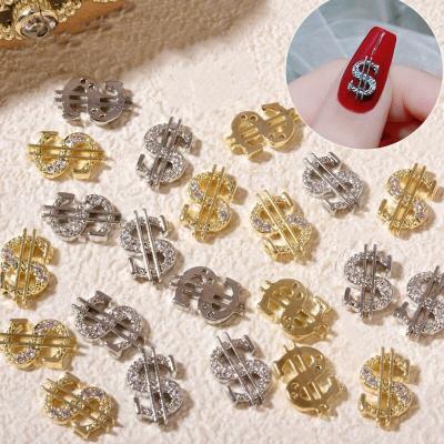 China Fashion design new arrival gold dollar sign nail charms alloy and jewelry rhinestones for luxurious nails money sign for sale