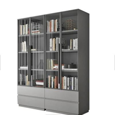 China Retro Convertible Bookcase Cabinet Wooden Bookshelf 4-Tier Shelf With Doors Storage Cabinet For Books Photos Decorations for sale