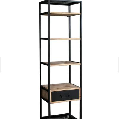 China Matt Black Iron Reclaimed Wood Strong Rustic Profile Narrow Library Storage Ladder Shelves for sale