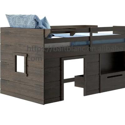 China Customized High Quality Modern Low Bed Modern Farmhouse Loft Bed Kids Bunk Bed Frame for Kids with 1 Drawer, Brown for sale