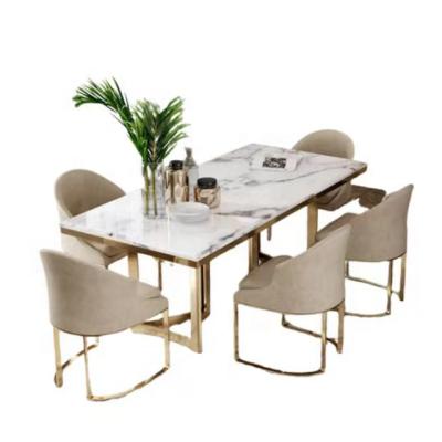 China Modern Luxury Gold Stainless Steel Dining Table With Marble Top For Dining Room Furniture Dining Table Set for sale