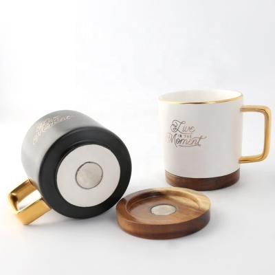 China Sustainable New Arrival Wooden Chassis With Magnet Gold Handle Ceramic Cups Mugs for sale