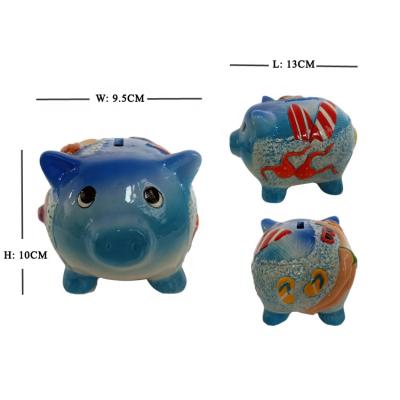 China Hot Sale Ceramic Hand Paint Handmade Customized Cute Agriculture Bikini Ocean Stylehome Window Decoration Silver Coin Saver Pig Bank for sale