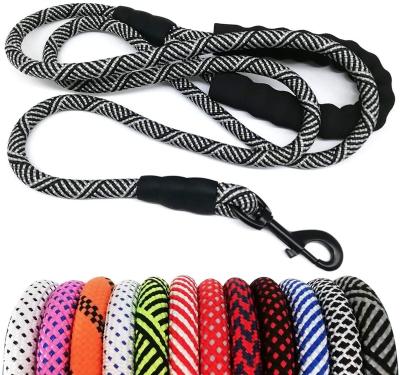 China Reflective Multicolor Middle Stocked Pet Polyester Handle Nylon Cushion Round Rope And Large Dog Leash for sale