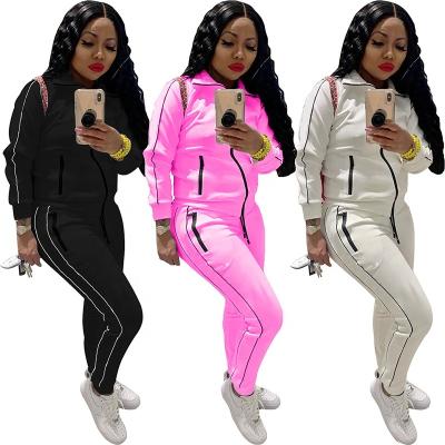 China Plus Size OEM Tracksuit Side Striped Sweat Suit Women Zip Up Slim Fit Sweatsuit Set for sale