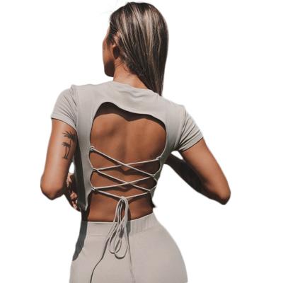 China Breathable Women Athleisure Tops Backless Lace Up Womens Active Wear for sale