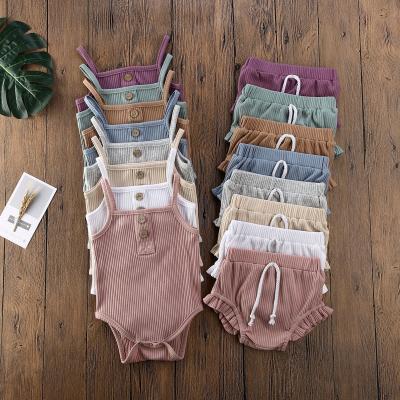 China 2 Piece Summer Anti-Shrink Baby Clothing Sets Vest Knit Shorts and Crop Top Set Ribbed Sets Babies Wears Newborn Loungewear for sale