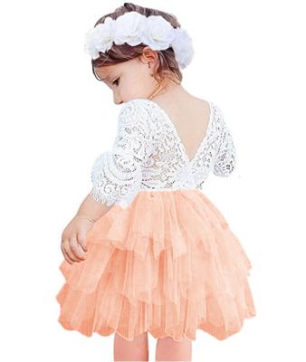 China Breathable Eyelash Lace Twirl Tutu Dress Baby Girls Toddler Girls Party Princess Dress Midi Half Sleeve Birthday Dress for sale