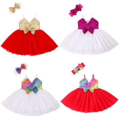 China Breathable Toddler Kids Summer Dress Sparkle Bows Lace Baby Dress Princess Sparkle Bows Lace Casual Layered Ruffle Sling Dress Girls Sequin Tulle Dress for sale