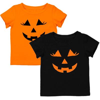 China Anti-pilling Chenbao Logo Orange Toddler Girls Top Custom Made With Pumpkin Print Causal Kids Poke Top Girls Short Sleeve Shirts For Halloween for sale