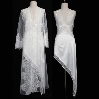 China Beta Original Design Sheer Boudoir QUICK DRY Maxi Robe Set with Long Camisole Tulle Wedding Robe Lace Lingerie for sale