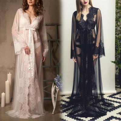 China Beta Custom Sheer Sleepwear Mesh QUICK DRY QUICK DRY Maternity Tulle Boudoir Nightgowns Full Lace Up Long Robe Bridal Bridesmaid for sale