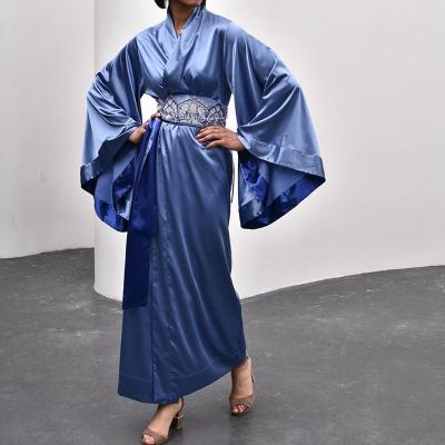 China Betas 2022 new custom made sexy long robe QUICK DRY kimono long robe light blue luxury bathrobe plus size satin robe for bride for sale