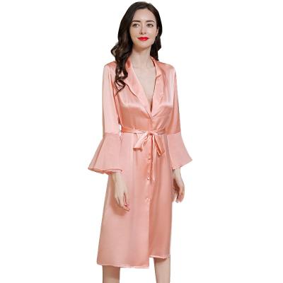 China Breathable Breathable Plain 100% Silk Pajamas Long Sleeve Beta New Sexy Women's Long Robes Can Wear Satin Bathrobe Pijamas De Seda for sale