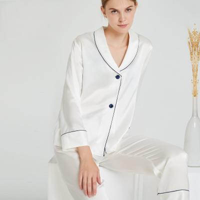 China Betas breathable sleepwear new satin pajamas suit pijamas de seda women 100% silk breathable nightgown for sale