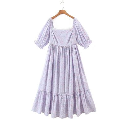 China Vintage Clothing Women Casual Floral Print Summer Breathable Hot Selling Long Dresses for sale