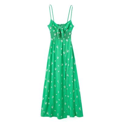 China Breathable custom design vestidos women elegant summer floral green casual maxi dresses with slit for sale