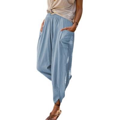 China Fashion Design Breathable Pencil Relaxed Fit Women Custom Simple Cotton Cargo Linen Pants for sale