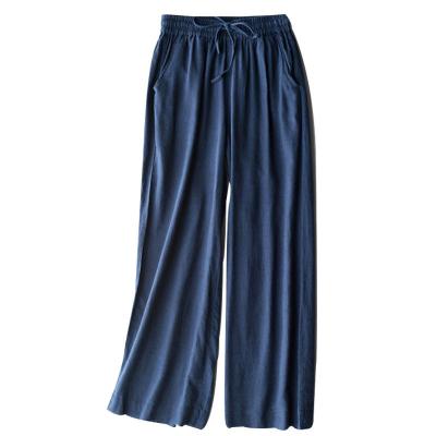 China Custom Made Breathable Loose Wide Leg High Waist Cotton Linen Pants Women Cheap Price for sale