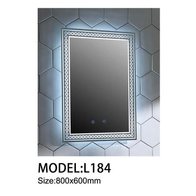 China Wall Mounted Art Rectangular Design LED Modern Customized Makeup Light 80*60cm Fogless Dressing Table Mirror For Hotel Home Bathroom for sale