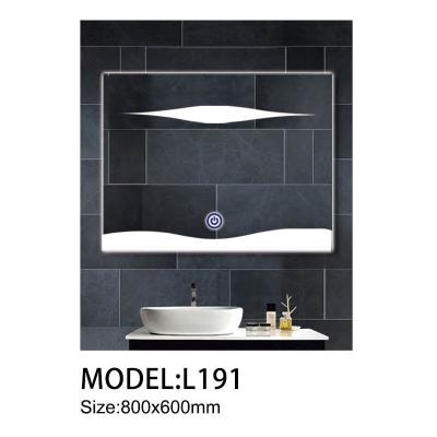 China Modern Customized Decoration Art Design LED Light 80*60cm Wall Mounted Vanity Mirror For Hotel Home Bathroom for sale