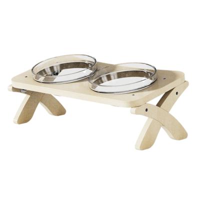 China Sustainable Pet Double Bowl Slanted Pet Feeding Bowl For Cats And Dogs With Wooden X-shape Stand for sale