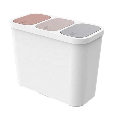 China New 20L 3 Compartment Classified Viable Home And Office Trash Can Kitchen Plastic Waste Bins for sale