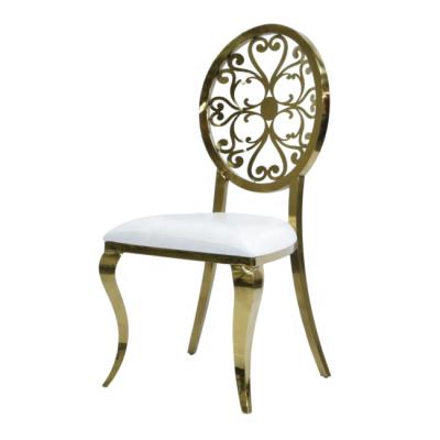 China Good Price Modern Hollow Wedding Back Leather Gold Stainless Furniture Chair For Sale LS0121 for sale