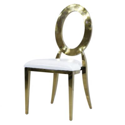 China Modern Round Hollow Back Gold Dining Chair Wedding Chair Stainless Steel For Reception LS0133 for sale