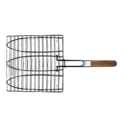 China Easily Cleaned Inexpensive Hardwood Handle Barbecue Grill Basket With Black Coating for sale