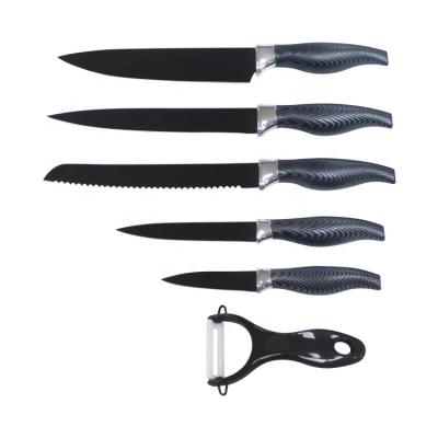 China Sustainable 6 Piece Kitchen Helper Stainless Steel Knives Set With Black Coating for sale