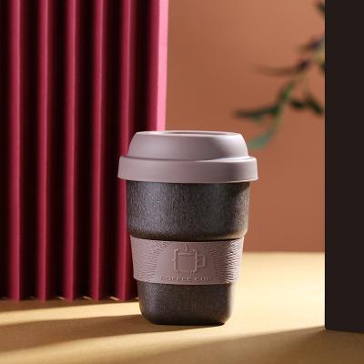 China 2021 10oz 2265C-280 Eco Friendly Reusable New Wall Coffee Double Strips Polymer Biomass Travel Coffee Mug Cup With Lid for sale