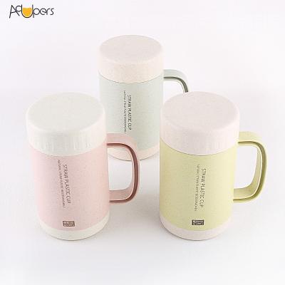 China Wholesale Manufacturers Viable 9802J 200ml Reusable Eco Recycle Coffee Mug Double Layers Wheat Straw Ceramic Travel Mug With Handle for sale