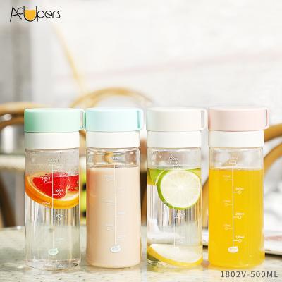 China Plastic Student Drinking Water Bottle Viable 500ml 17oz Multifunctional Colorful Double Lids With Infuser for sale