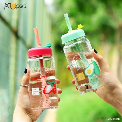 China Sustainable Kids 380ml 13ozcute Straw Drink Plastic Water Bottle for sale